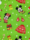 Lime Green/White/Red/Multi 100% Cotton Mickey & Minnie Christmas Icons Print Quilt Weight Woven 44W