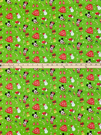 Lime Green/White/Red/Multi 100% Cotton Mickey & Minnie Christmas Icons Print Quilt Weight Woven 44W