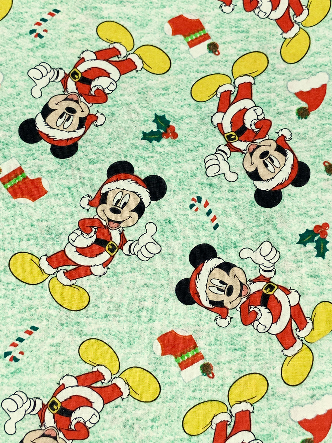 Red/White/Yellow/Multi 100% Cotton Mickey & Minnie Christmas Heather Print Quilt Weight Woven 44W