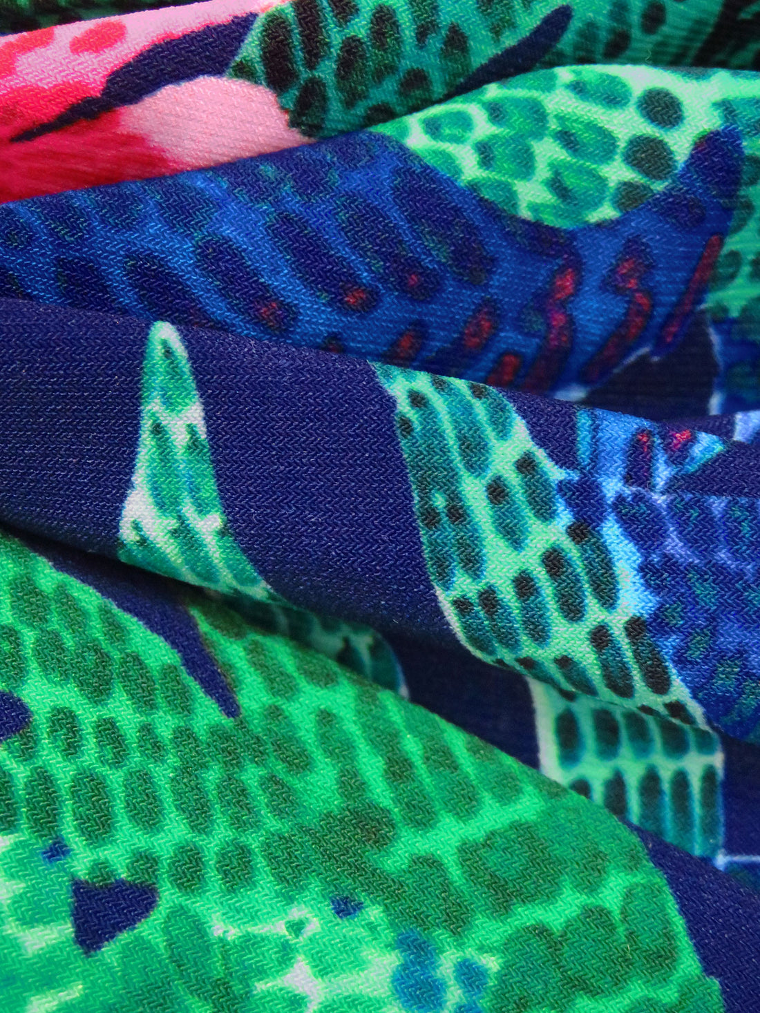 Jade/Midnight Blue/Pale Pink/Multi Polyester/Lycra Abstract Tropical Print ITY Knit 58W