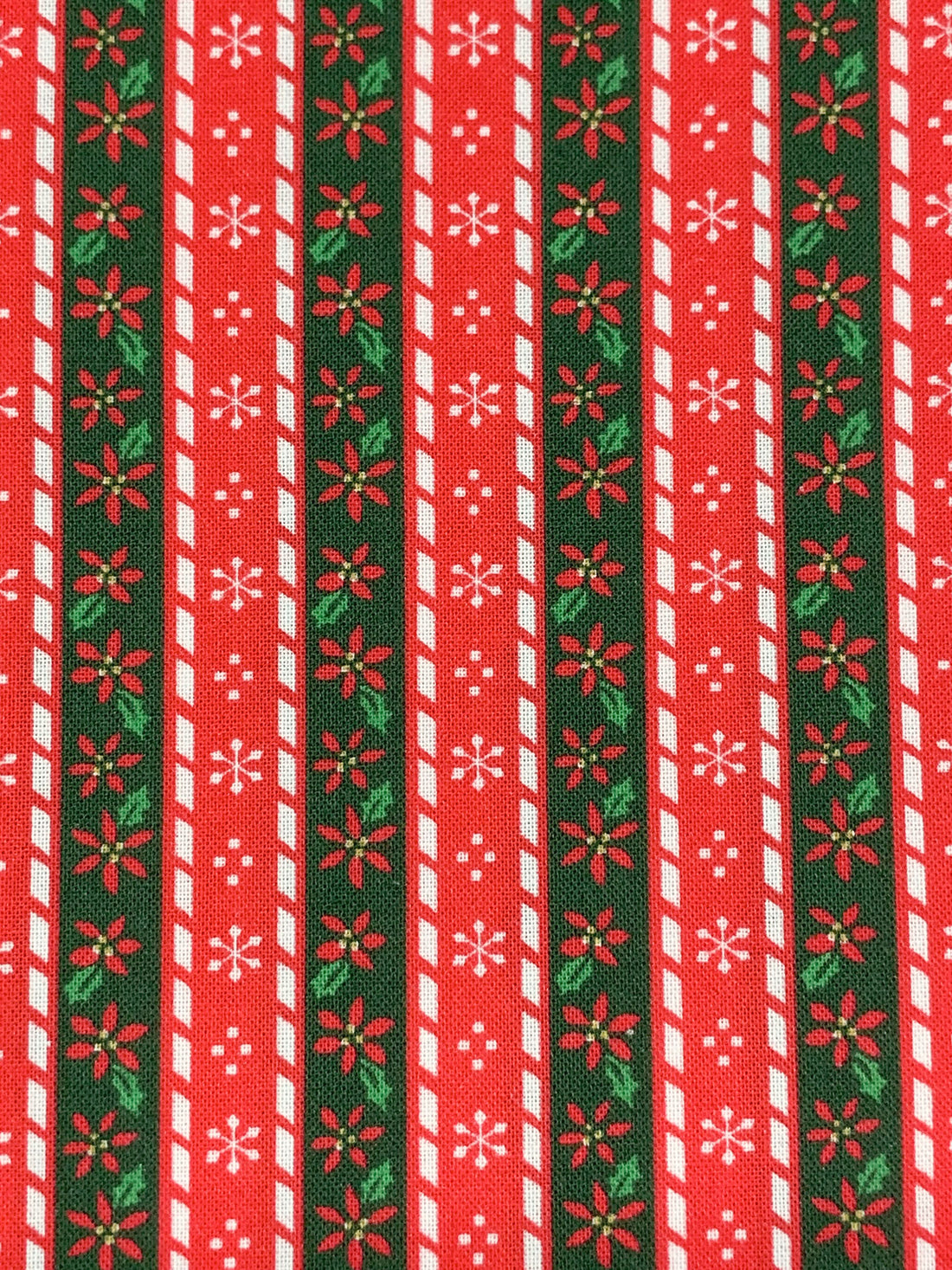 Scarlet/Deep Holly/White 100% Cotton Vertical Christmas Stripe Print Quilt Weight Woven 43W
