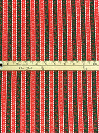 Scarlet/Deep Holly/White 100% Cotton Vertical Christmas Stripe Print Quilt Weight Woven 43W