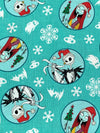 Tiffany Blue/White/Deep Red/Black 100% Cotton Nightmare Before Christmas Snowflake Badge Print Quilt Weight Woven 43W