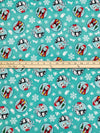 Tiffany Blue/White/Deep Red/Black 100% Cotton Nightmare Before Christmas Snowflake Badge Print Quilt Weight Woven 43W
