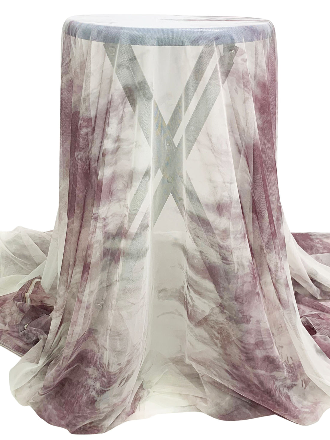 Off-White/Mauve Purple/Dark Gray Nylon/Lycra Abstract Print Mesh Netting - Luxe Resort Designer - 61W