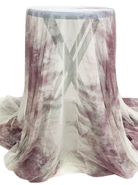 Off-White/Mauve Purple/Dark Gray Nylon/Lycra Abstract Print Mesh Netting - Luxe Resort Designer - 61W