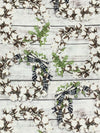 Cloud White/Fern Green/Coffee Brown 100% Cotton Wreaths On Board Print Quilt Weight Woven 43W