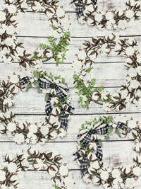 Cloud White/Fern Green/Coffee Brown 100% Cotton Wreaths On Board Print Quilt Weight Woven 43W