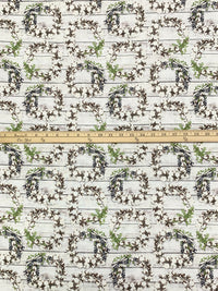 Cloud White/Fern Green/Coffee Brown 100% Cotton Wreaths On Board Print Quilt Weight Woven 43W