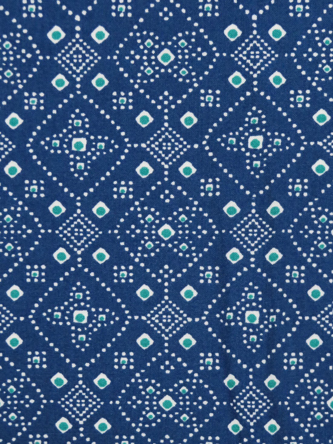 Sapphire/White/Aqua Green 100% Rayon Dotted Medallion Print Challis 54W