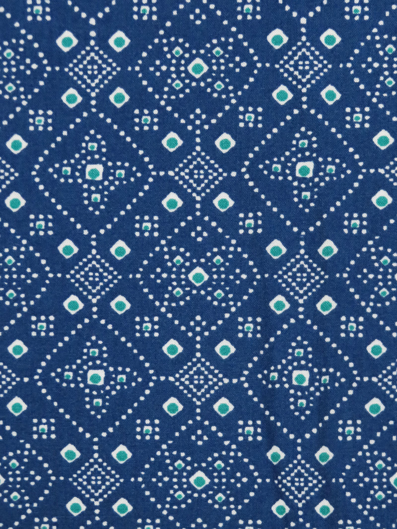 Sapphire/White/Aqua Green 100% Rayon Dotted Medallion Print Challis 54W