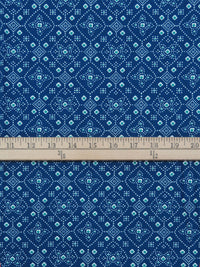 Sapphire/White/Aqua Green 100% Rayon Dotted Medallion Print Challis 54W