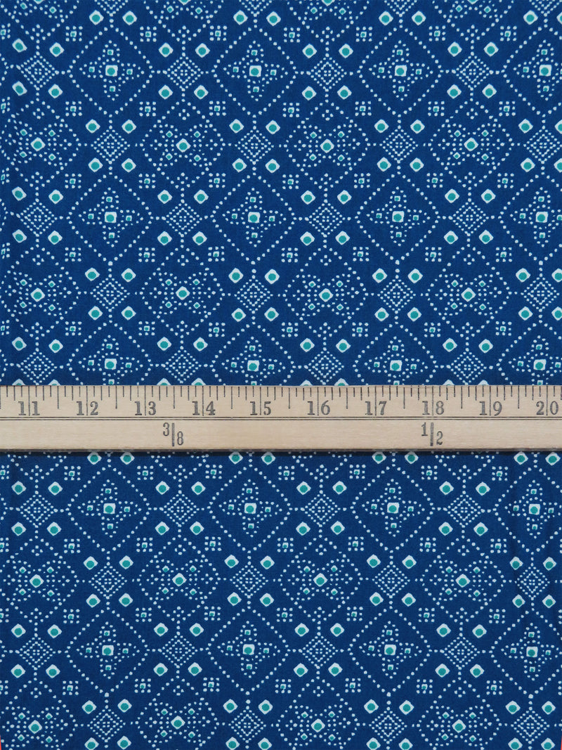Sapphire/White/Aqua Green 100% Rayon Dotted Medallion Print Challis 54W