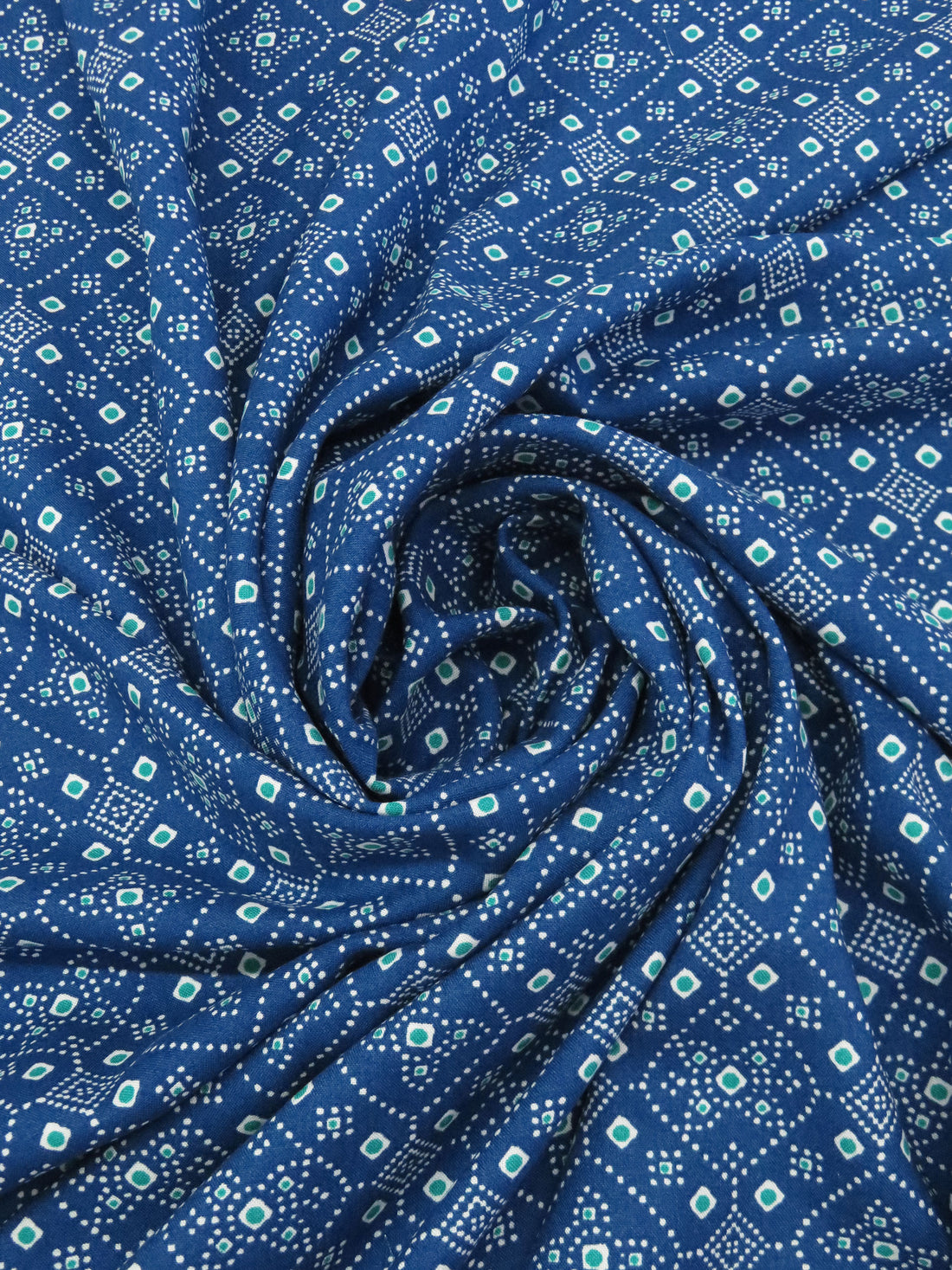 Sapphire/White/Aqua Green 100% Rayon Dotted Medallion Print Challis 54W