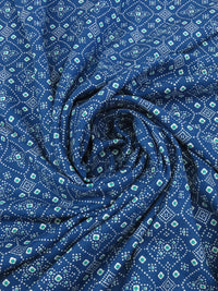 Sapphire/White/Aqua Green 100% Rayon Dotted Medallion Print Challis 54W