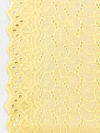 Straw Yellow 100% Cotton Double Scalloped Border Embroidered Ornate Abstract Eyelet Voile - NY Designer - 41W