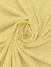 Straw Yellow 100% Cotton Double Scalloped Border Embroidered Ornate Abstract Eyelet Voile - NY Designer - 41W