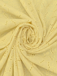 Straw Yellow 100% Cotton Double Scalloped Border Embroidered Ornate Abstract Eyelet Voile - NY Designer - 41W