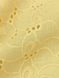 Straw Yellow 100% Cotton Double Scalloped Border Embroidered Ornate Abstract Eyelet Voile - NY Designer - 41W