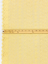 Straw Yellow 100% Cotton Double Scalloped Border Embroidered Ornate Abstract Eyelet Voile - NY Designer - 41W