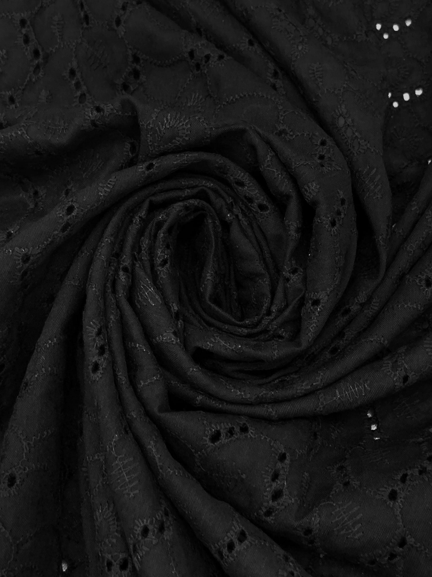 Onyx Black 100% Cotton Double Scalloped Border Embroidered