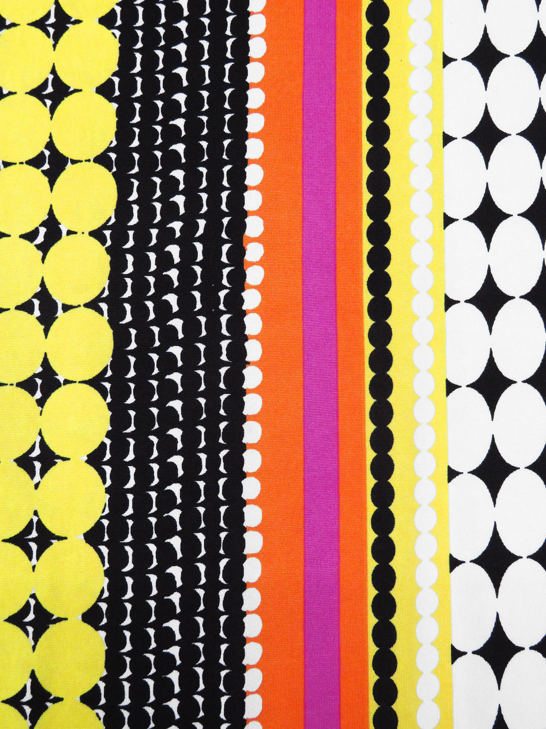 Black/White/Maize/Multi Polyester/Lycra Mirrored Circle Vertical Stripe Print DTY Knit 60W