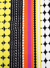 Black/White/Maize/Multi Polyester/Lycra Mirrored Circle Vertical Stripe Print DTY Knit 60W