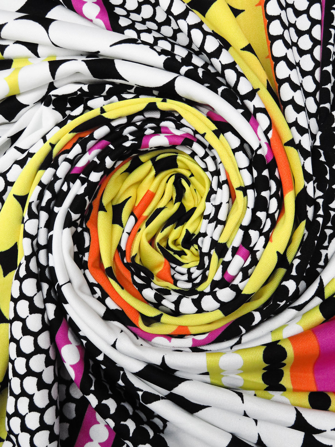 Black/White/Maize/Multi Polyester/Lycra Mirrored Circle Vertical Stripe Print DTY Knit 60W