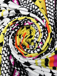 Black/White/Maize/Multi Polyester/Lycra Mirrored Circle Vertical Stripe Print DTY Knit 60W