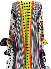 Black/White/Maize/Multi Polyester/Lycra Mirrored Circle Vertical Stripe Print DTY Knit 60W