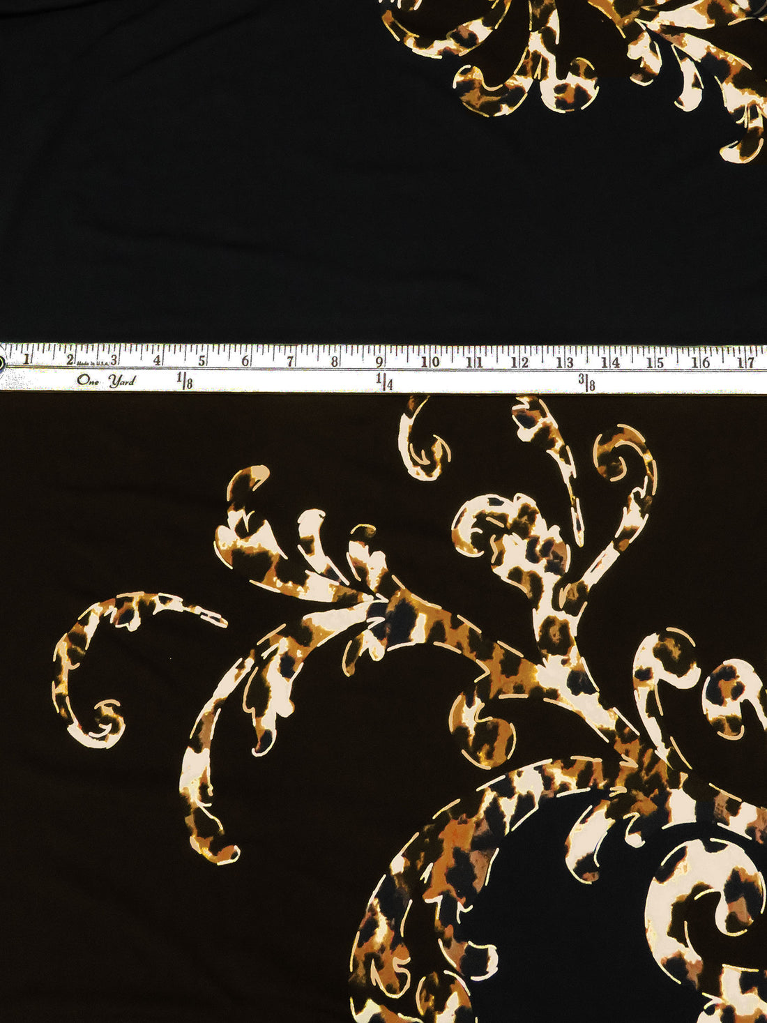 SOLD BY THE PANEL ONLY - Black/Windsor Tan/Sand/Multi Polyester/Lycra Scrollwork Print ITY Knit 58W