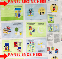 SOLD BY THE PANEL ONLY - Soft Yellow/Sky Blue/Black/Multi 100% Cotton Mickey & Friends Softbook Print Quilt Weight Woven 43W
