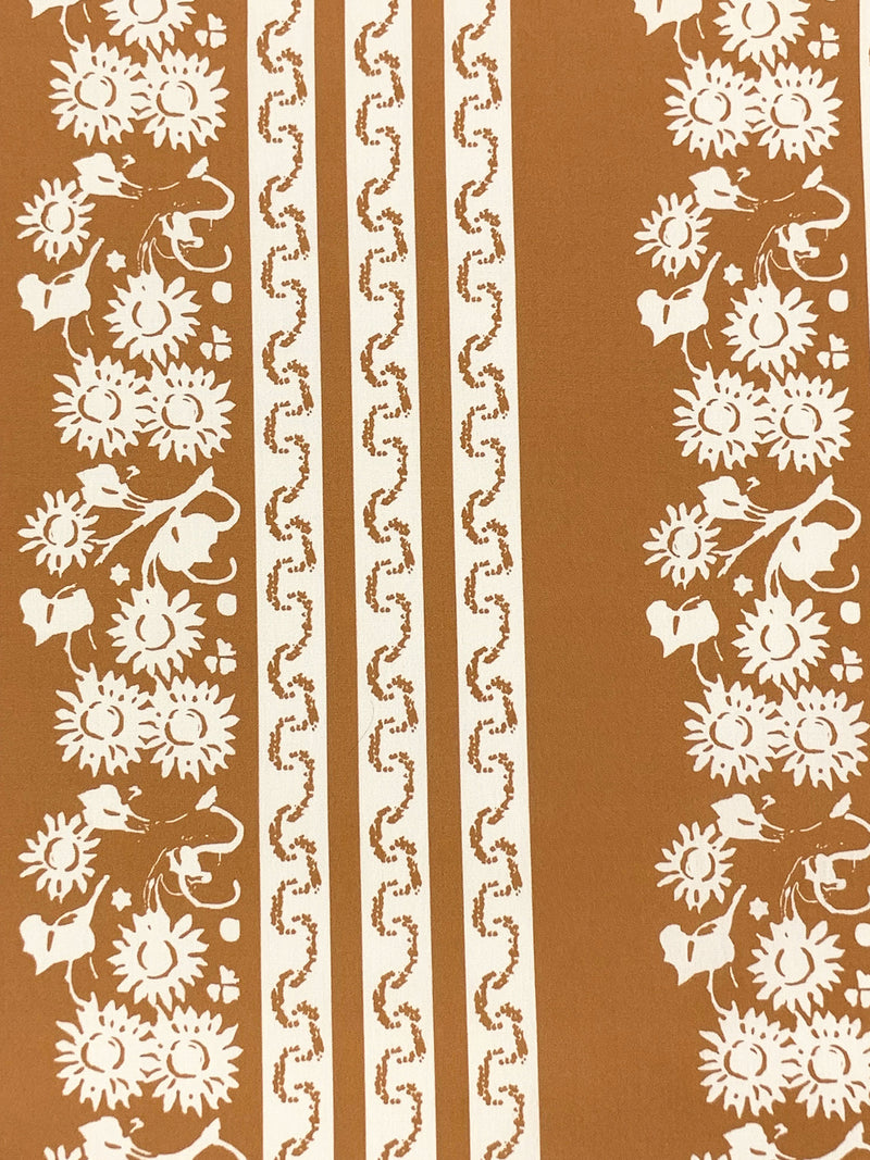 Brown Sugar/Eggshell 100% Cotton Vertical Stylized Stripe Print Lawn 58W
