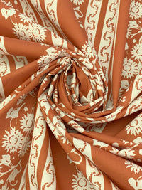 Brown Sugar/Eggshell 100% Cotton Vertical Stylized Stripe Print Lawn 58W