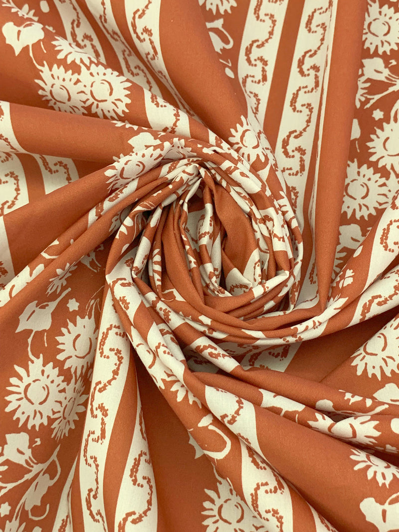 Brown Sugar/Eggshell 100% Cotton Vertical Stylized Stripe Print Lawn 58W