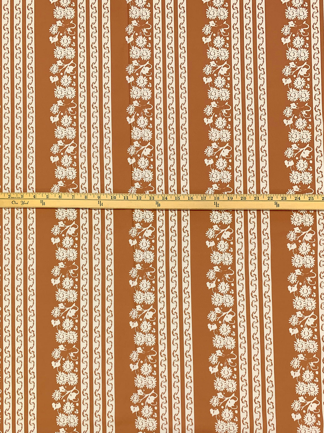 Brown Sugar/Eggshell 100% Cotton Vertical Stylized Stripe Print Lawn 58W