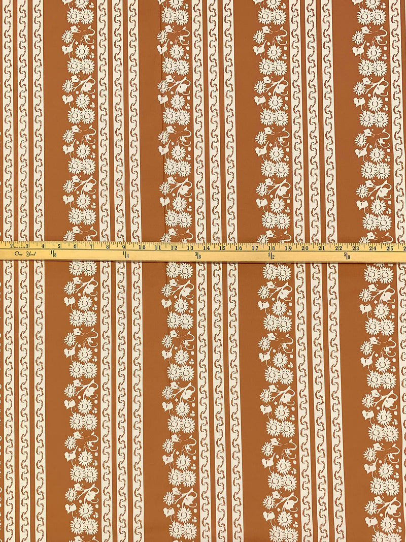 Brown Sugar/Eggshell 100% Cotton Vertical Stylized Stripe Print Lawn 58W