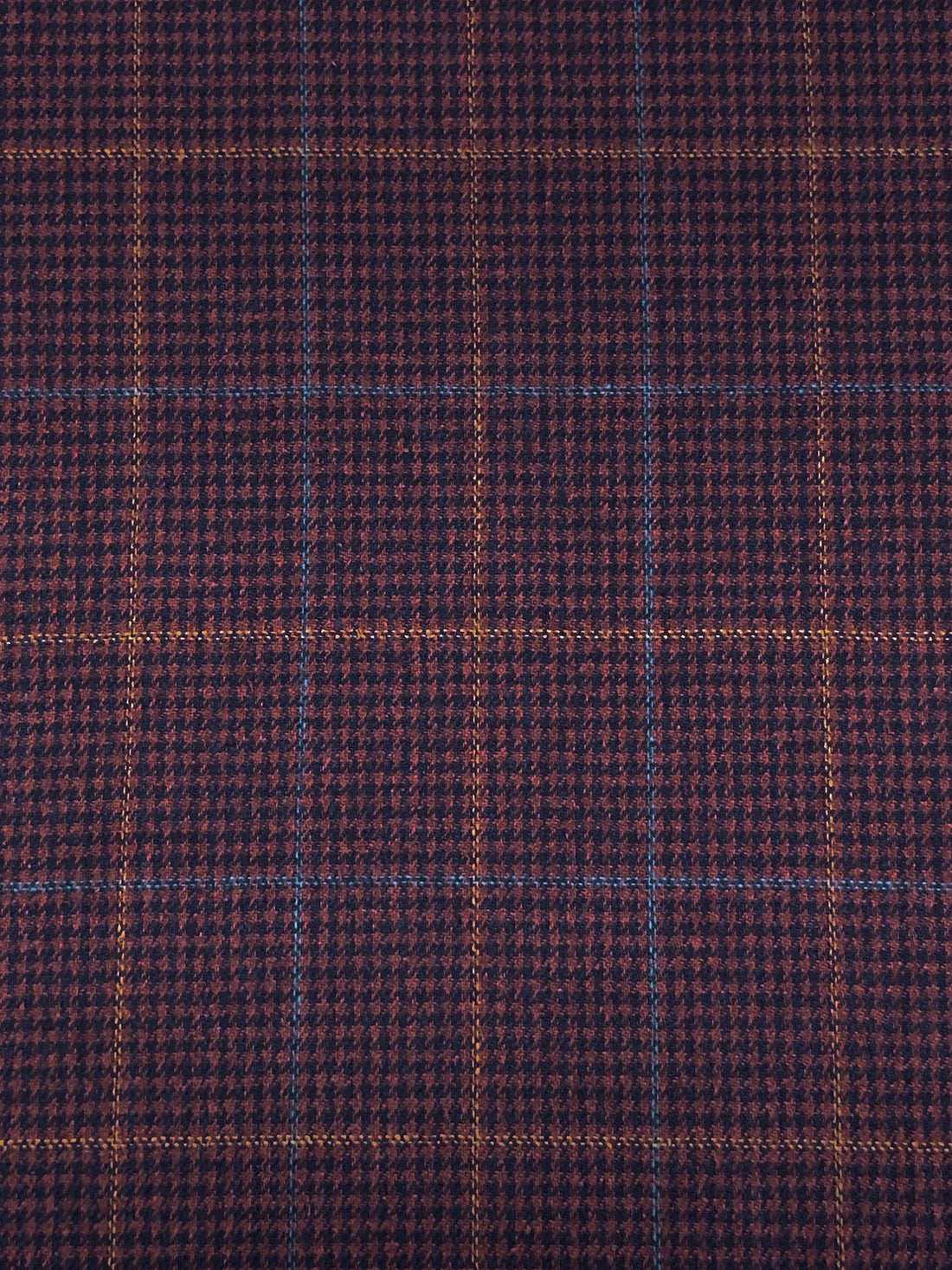 Navy/Claret/Golden Brown/Teal 100% Silk Windowpane Plaid Suiting - NY Designer - 60W