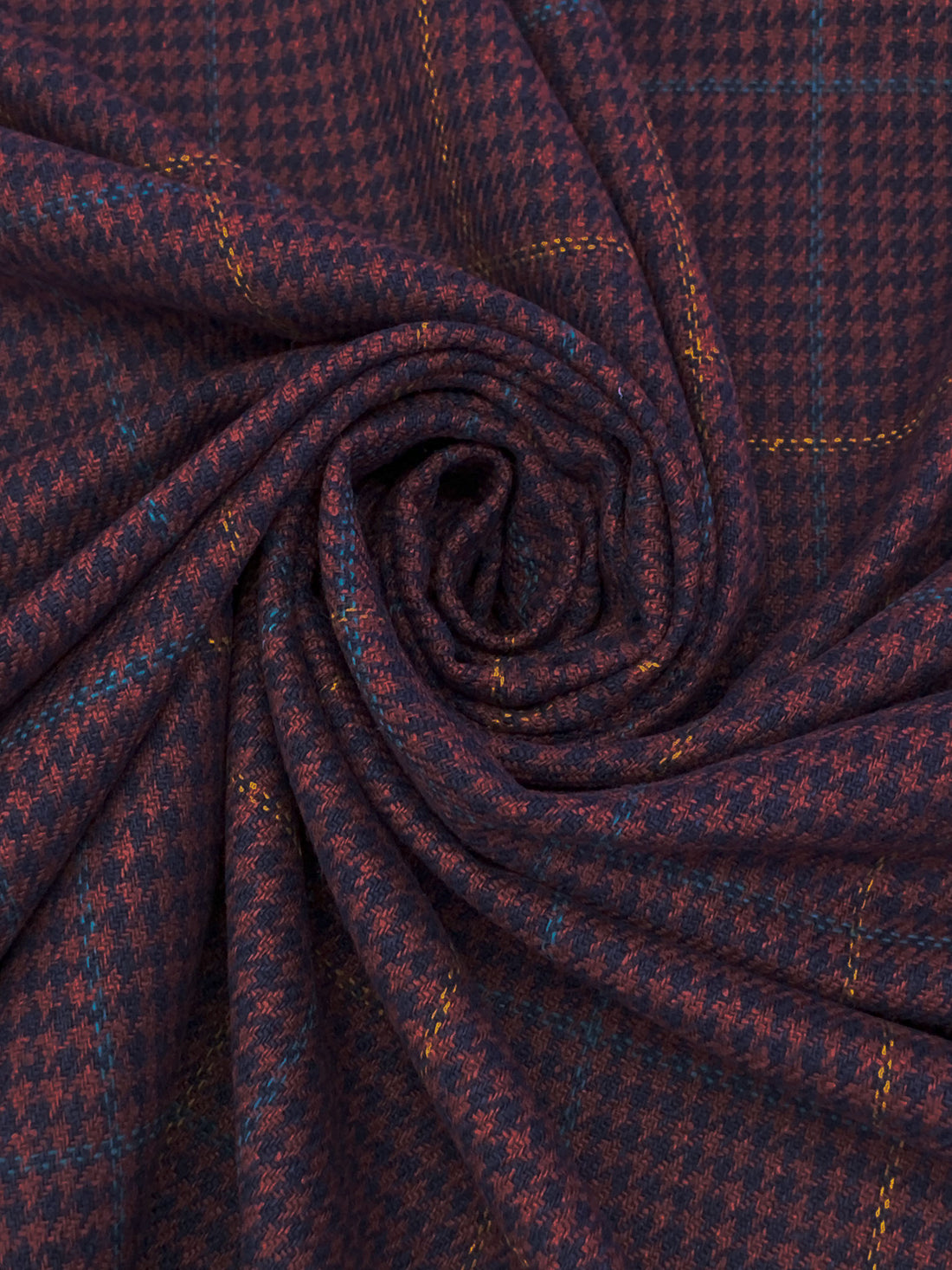 Navy/Claret/Golden Brown/Teal 100% Silk Windowpane Plaid Suiting - NY Designer - 60W