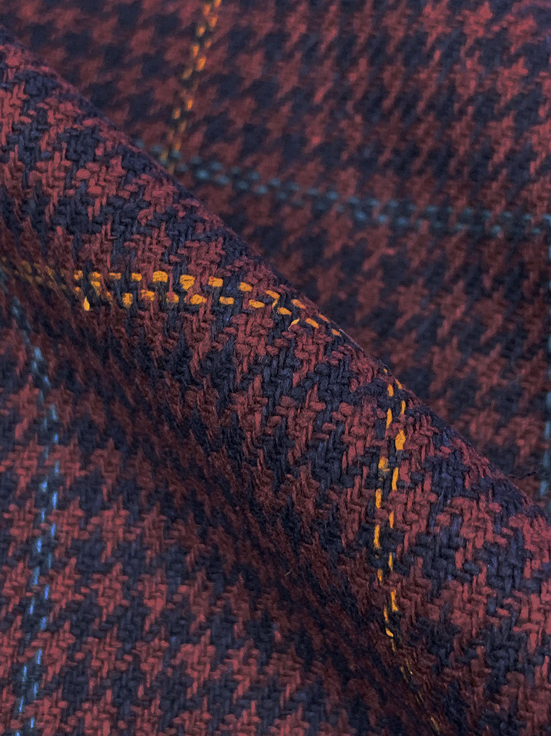 Navy/Claret/Golden Brown/Teal 100% Silk Windowpane Plaid Suiting - NY Designer - 60W