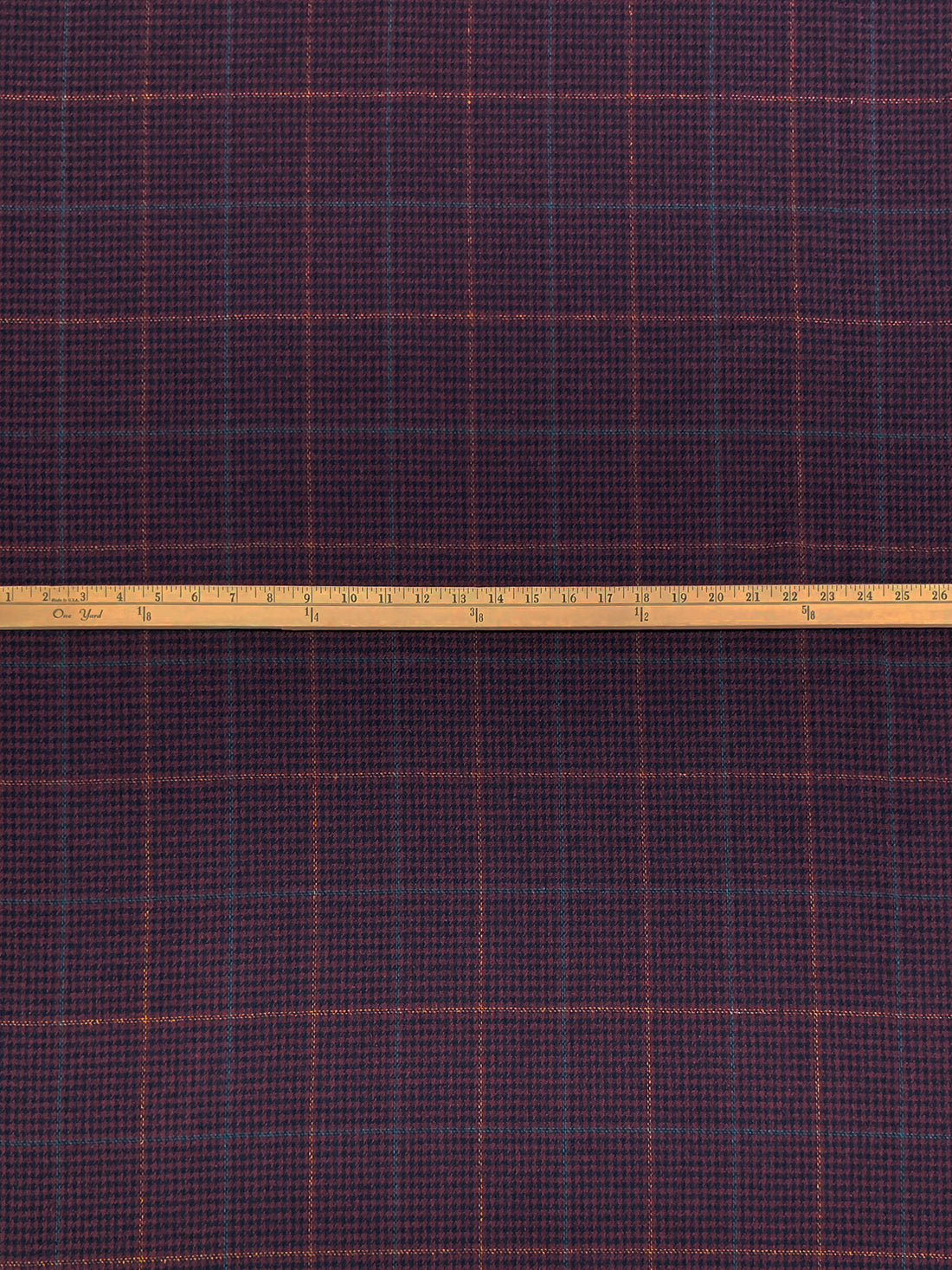 Navy/Claret/Golden Brown/Teal 100% Silk Windowpane Plaid Suiting - NY Designer - 60W