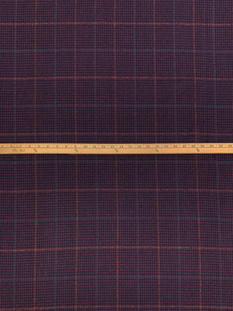 Navy/Claret/Golden Brown/Teal 100% Silk Windowpane Plaid Suiting - NY Designer - 60W