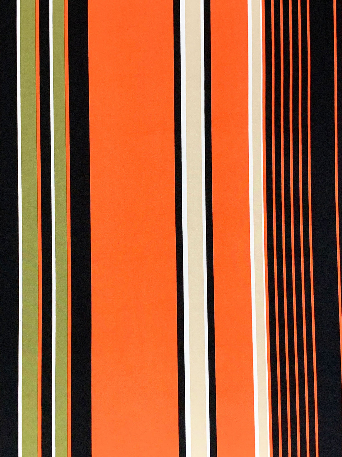 Moss Green/Pumpkin/Black Polyester/Lycra Large Vertical Stripe Print DTY Knit 61W