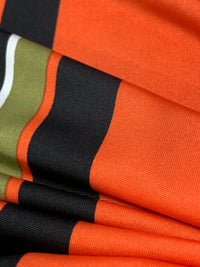 Moss Green/Pumpkin/Black Polyester/Lycra Large Vertical Stripe Print DTY Knit 61W