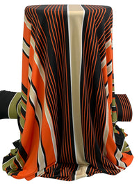 Moss Green/Pumpkin/Black Polyester/Lycra Large Vertical Stripe Print DTY Knit 61W