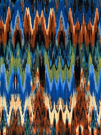 Dark Royal Blue/Saddle Brown/Old Moss/Multi Polyester/Lycra Jagged Streaks Print ITY Knit 58W