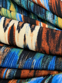 Dark Royal Blue/Saddle Brown/Old Moss/Multi Polyester/Lycra Jagged Streaks Print ITY Knit 58W