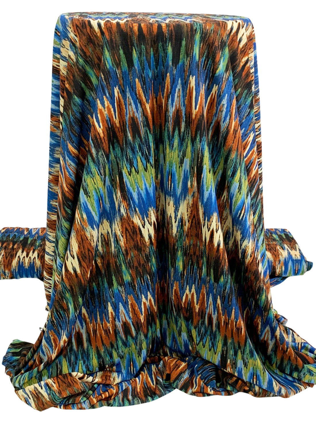 Dark Royal Blue/Saddle Brown/Old Moss/Multi Polyester/Lycra Jagged Streaks Print ITY Knit 58W