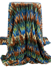Dark Royal Blue/Saddle Brown/Old Moss/Multi Polyester/Lycra Jagged Streaks Print ITY Knit 58W