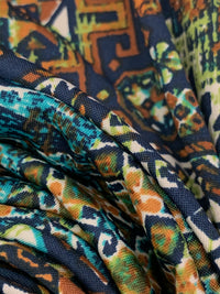 Navy/Ochre/Off-White/Multi Polyester/Lycra Double Border Abstract Ornate Print DTY Knit 61W